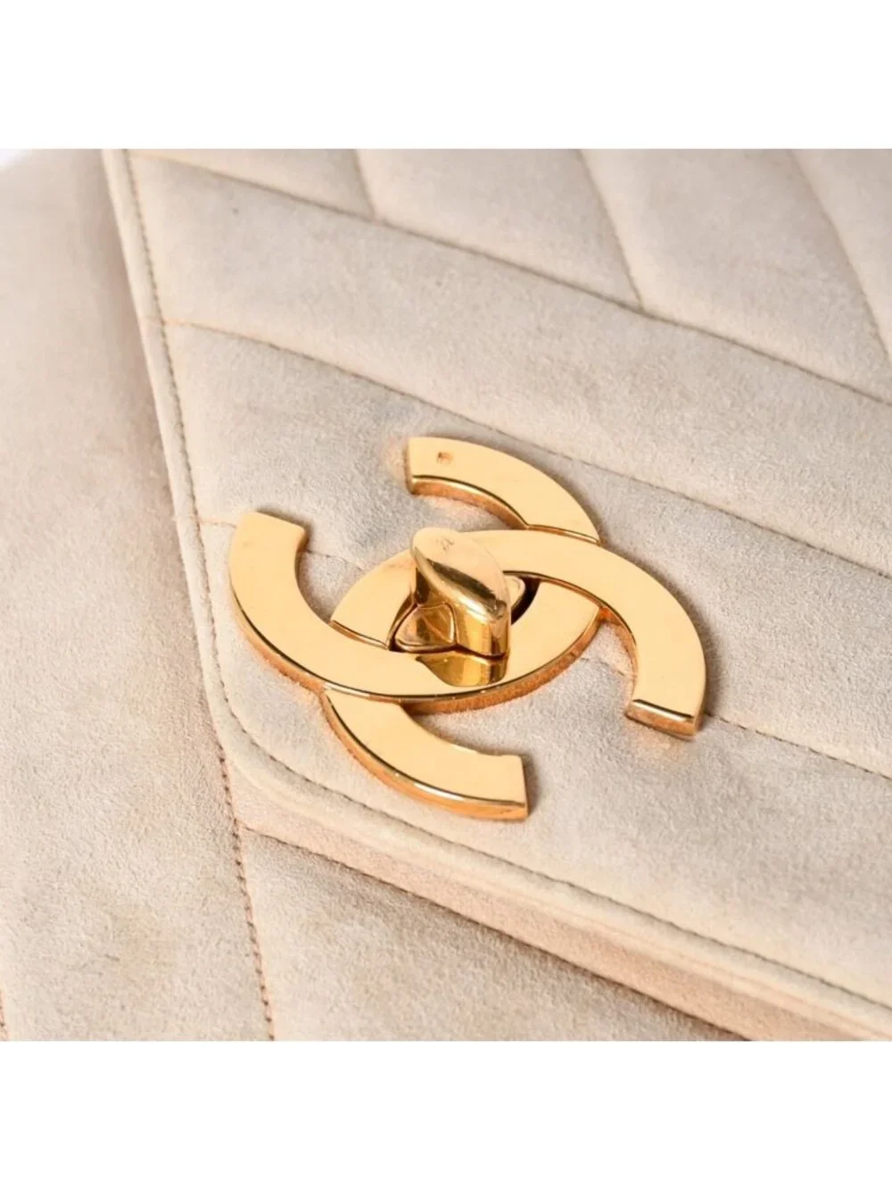 Chanel CC Logo Suede Tassel Shoulder Bag Chevron Bahia Stitch Gold